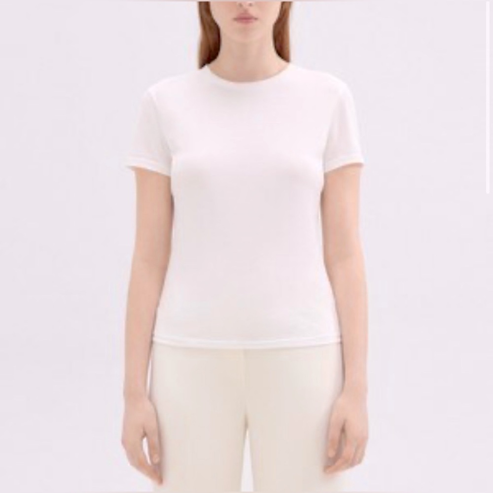 NWT Theory Korladia Cashmere Rolled Hem ivory top